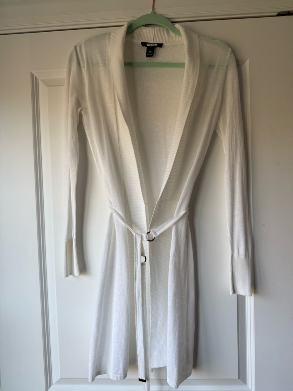 White House Black Market Linen-Blend White Belted Women's Long Sweater, Size XS